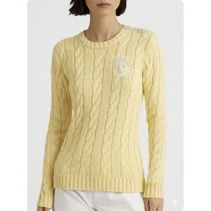 Lauren Ralph Lauren Cable Knit Butter Yellow Bloom Women's Sweater Monogram